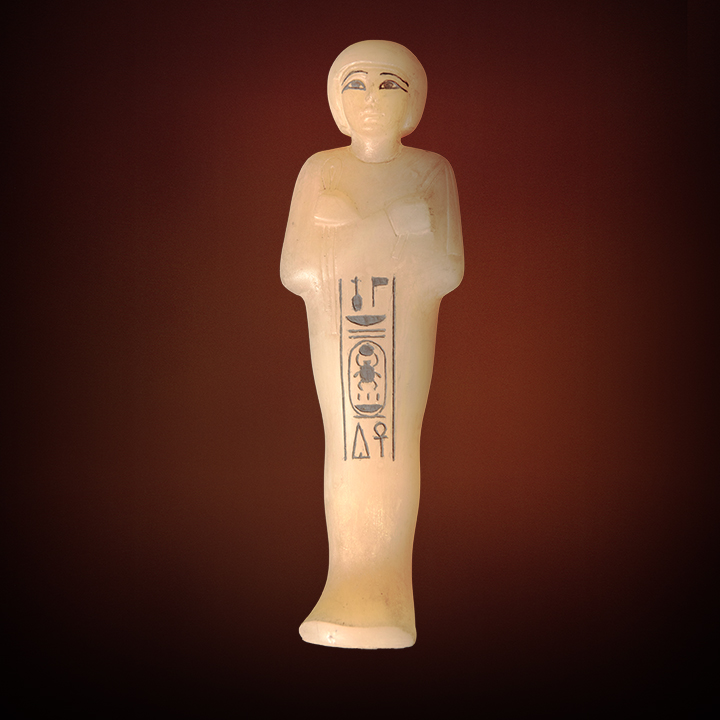 SHABTI WITH A ROUND WIG PAINTED LIMESTONE