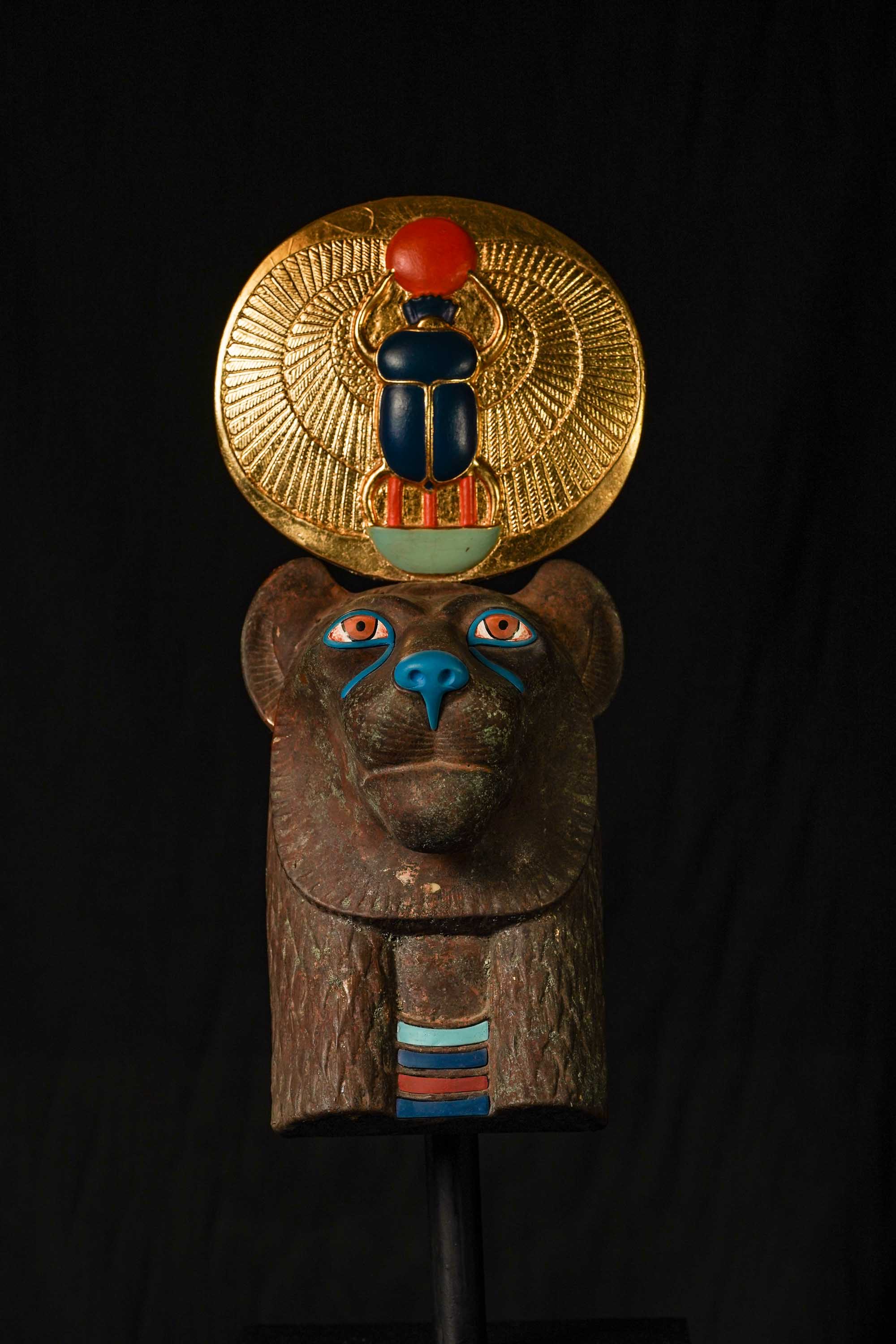 The Great Goddess Sekhmet statue with Beetle scarab crown.